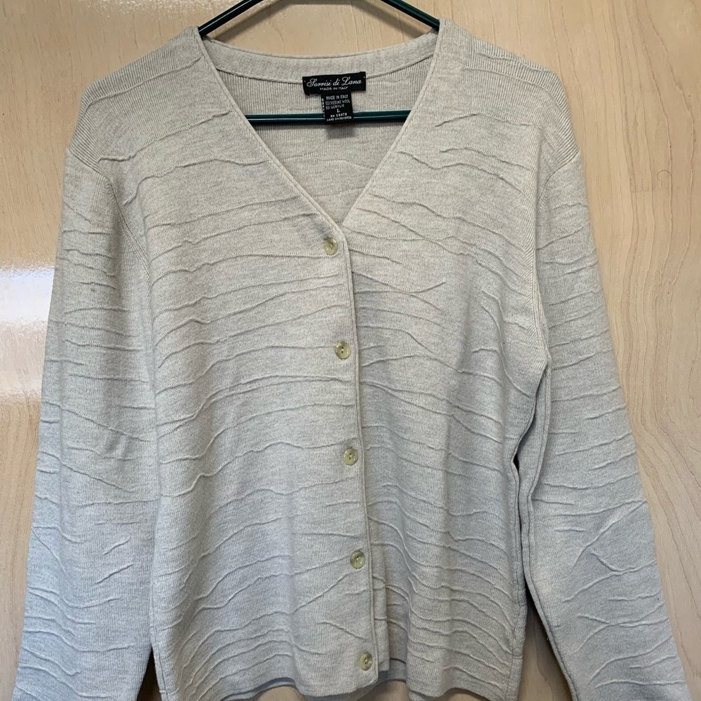 Merino Wool Cardigan Women Large 3D knit Made in Italy Sorrisi di Lana